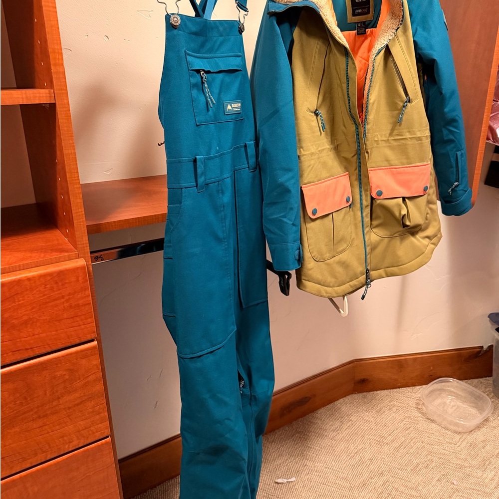 Teal and Olive Snow Jacket and Bib Set - Picture 3 of 4